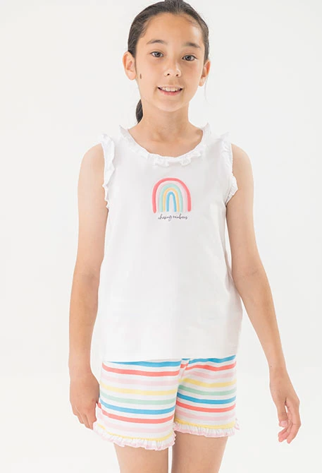 Pigiama di maglia senza maniche per bambina di colore bianco
