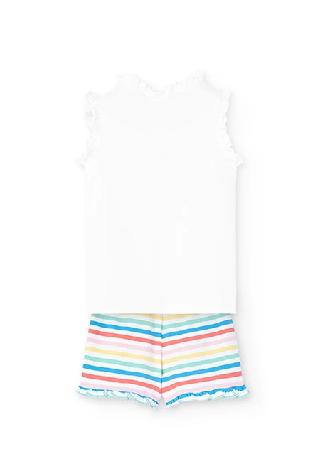 Pijama de punto de tirantes para niña en color blanco