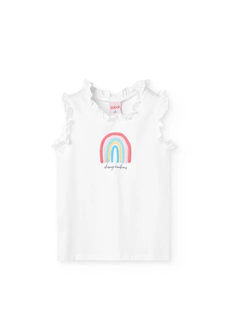 Pijama de punto de tirantes para niña en color blanco