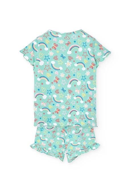 Pijama de punto para niña con estampado con de arcoíris y flores en tonos verdes