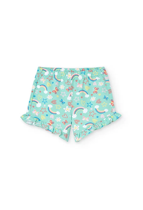 Pijama de punto para niña con estampado con de arcoíris y flores en tonos verdes
