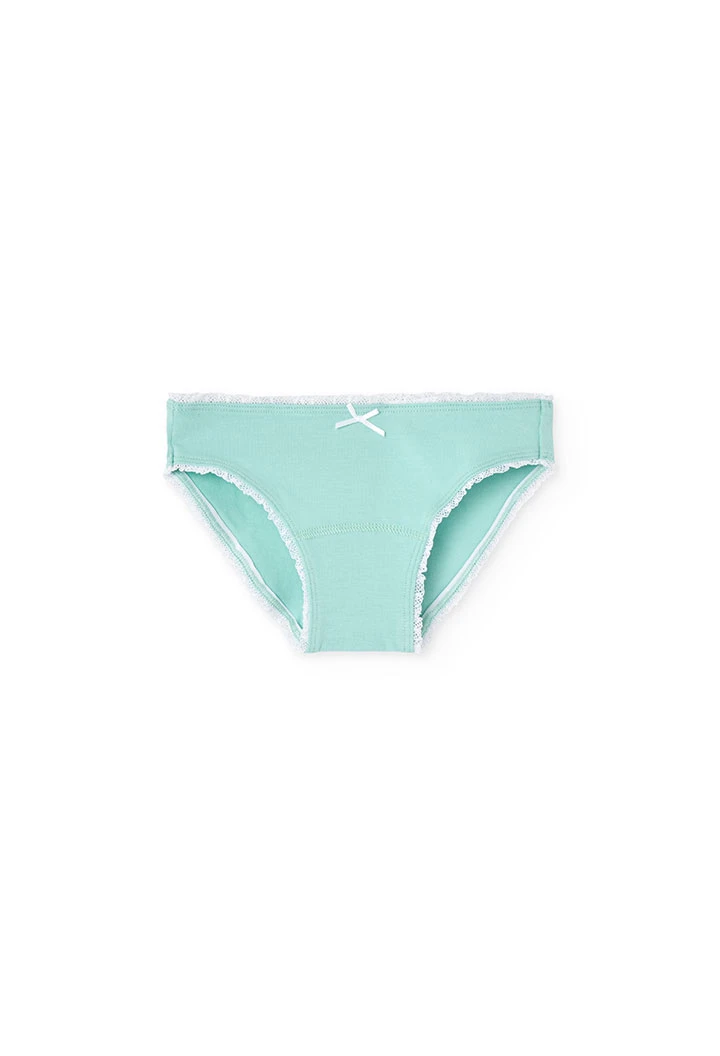 Pacco da 3 mutandine in maglia per bambina nei colori verde, rosa e bianco.
