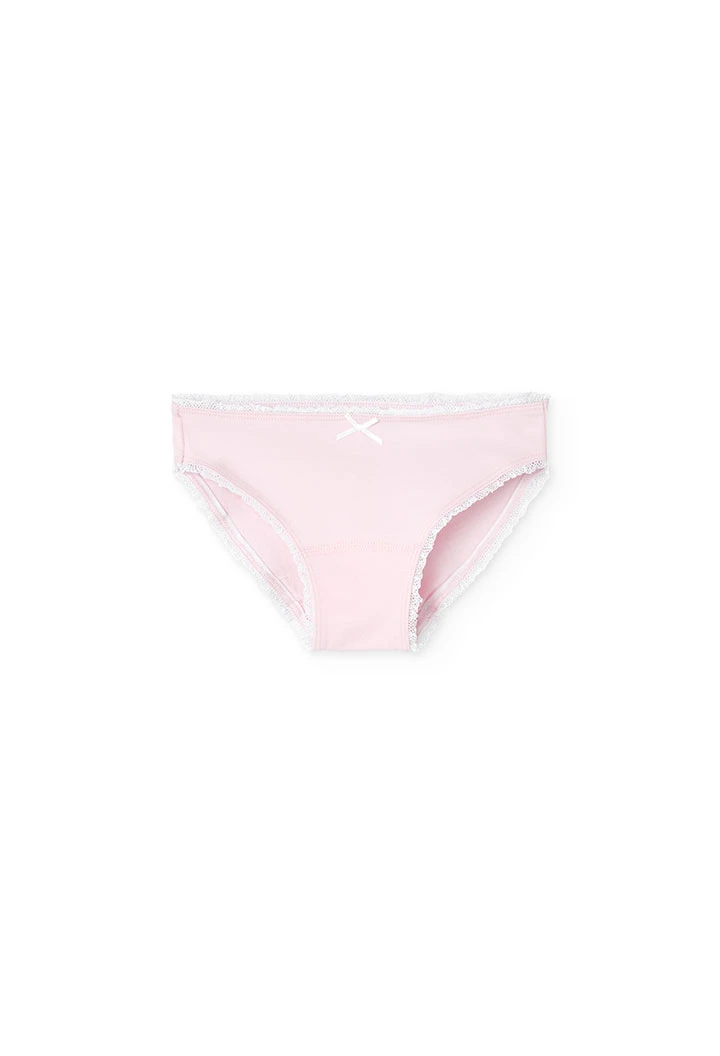 Pacco da 3 mutandine in maglia per bambina nei colori verde, rosa e bianco.