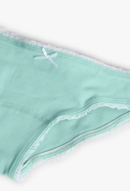 Pack of 3 knitted briefs for girls in green, pink, and white