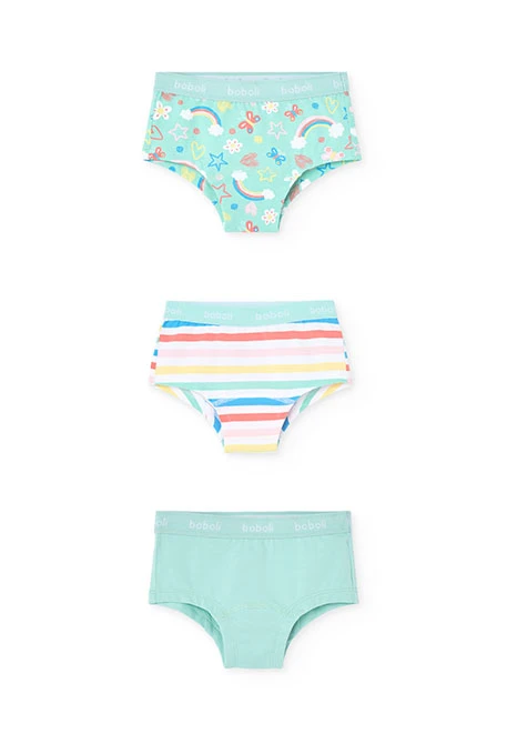 Pack de 3 cuecas de malha para menina com estampado colorido