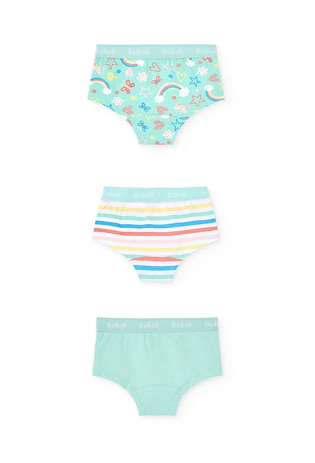 Lot de 3 culottes en maille pour fille avec motif coloré.
