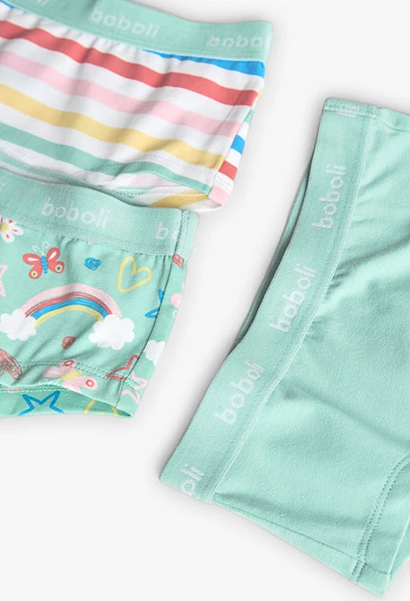 Lot de 3 culottes en maille pour fille avec motif coloré.