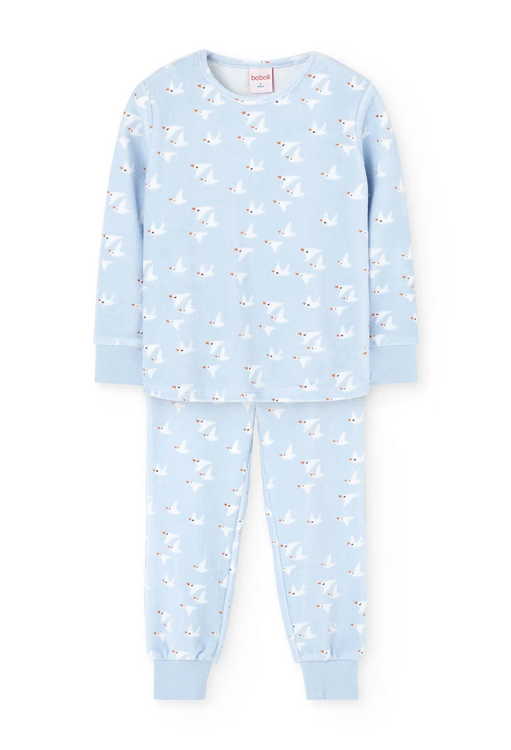 Pyjama fillette en velours bleu ciel mouette