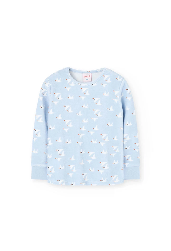 Pijama menina veludo gaivota azul claro