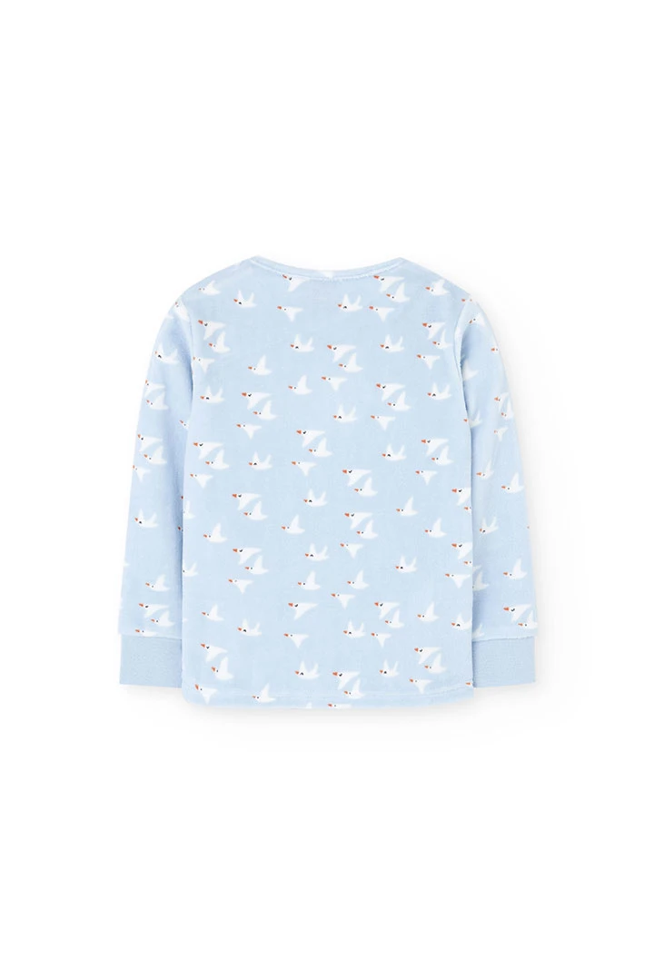 Pijama menina veludo gaivota azul claro