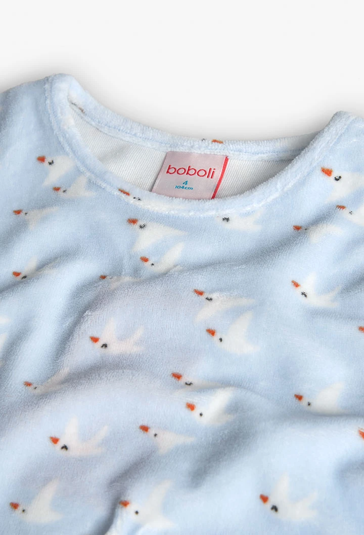 Pyjama fillette en velours bleu ciel mouette