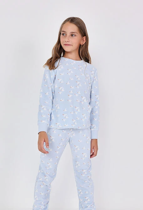 Pijama menina veludo gaivota azul claro