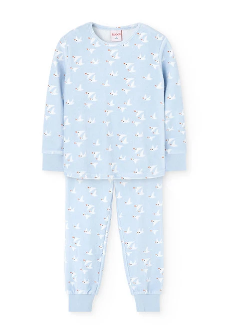 Pigiama bambina in velluto gabbiano azzurro cielo