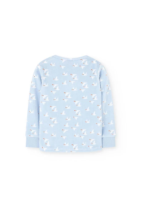 Pijama menina veludo gaivota azul claro