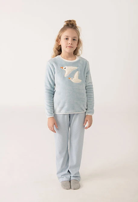Pyjama fille en velours bleu ciel