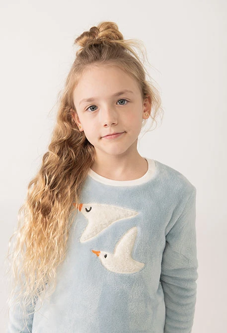Pigiamino bambina in velluto azzurro cielo