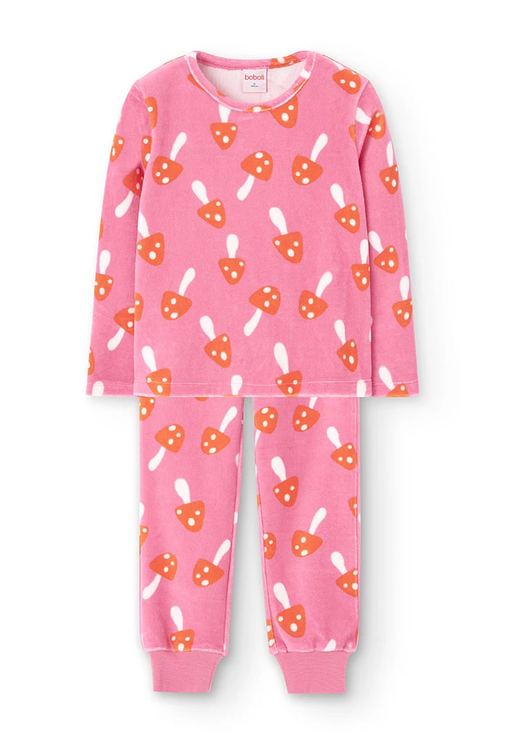 Girl´s velour pyjamas in pink mushroom print