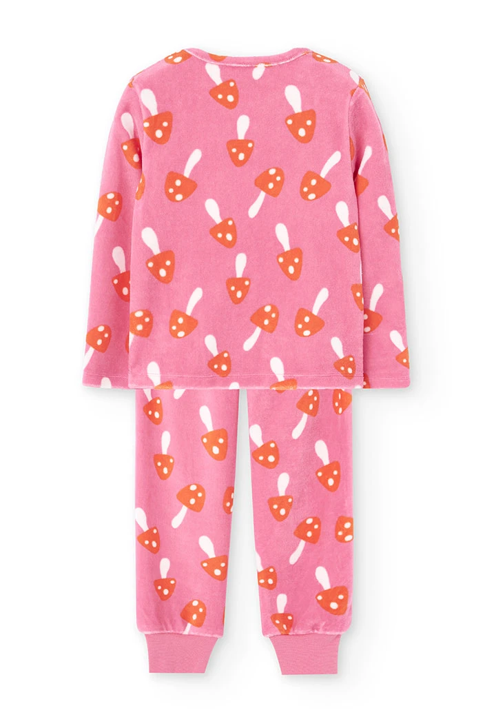 Pijama de menina em veludo rosa cogumelos