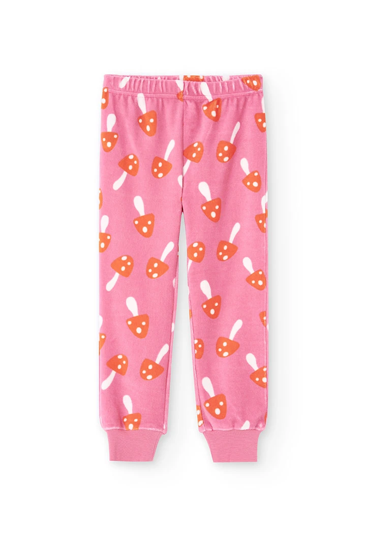 Pijama de menina em veludo rosa cogumelos