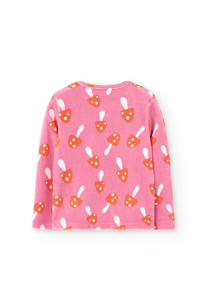 Pigiama bambina in velluto rosa con funghi