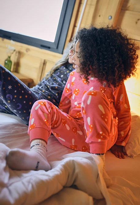 Pyjama fille en velours champignons rose