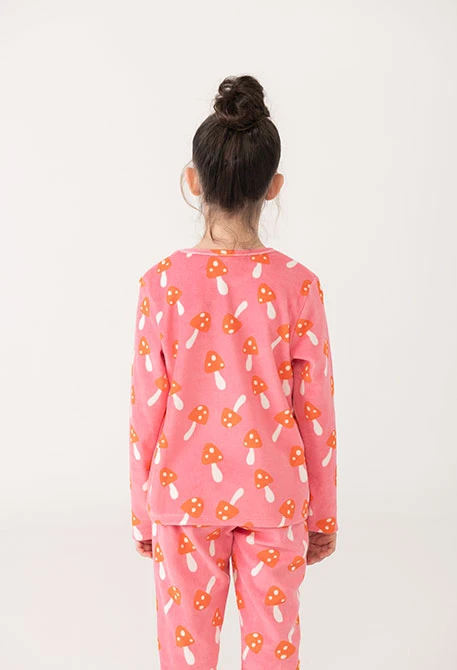 Pyjama fille en velours champignons rose