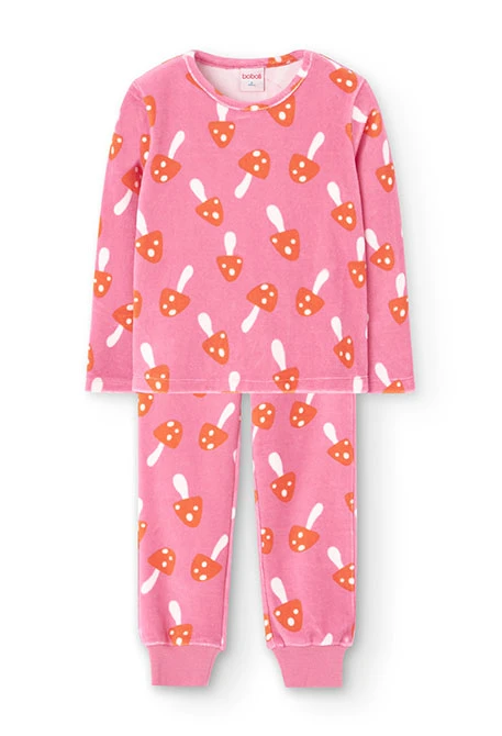 Girl´s velour pyjamas in pink mushroom print
