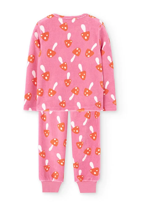 Pijama de menina em veludo rosa cogumelos