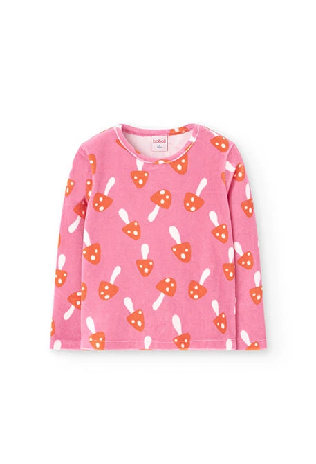 Pijama niña de terciopelo champiñones rosa
