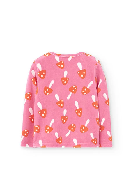 Pigiama bambina in velluto rosa con funghi