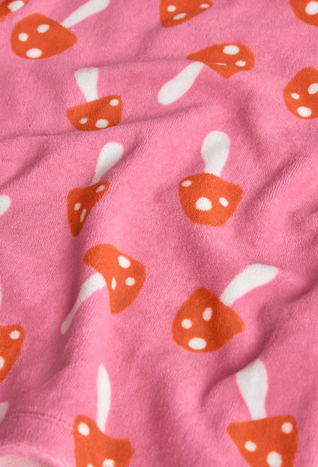 Pigiama bambina in velluto rosa con funghi