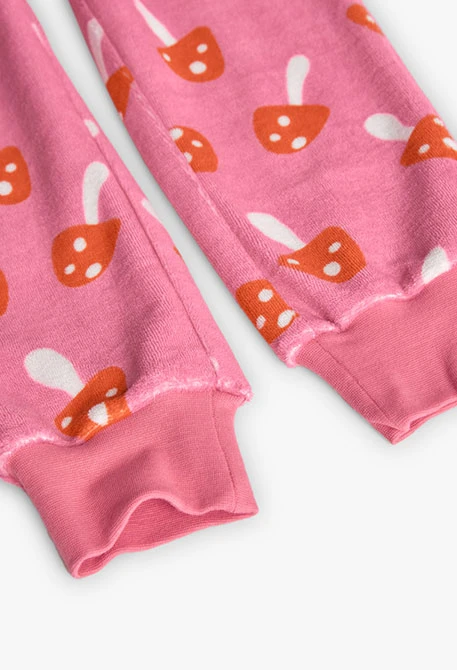 Pigiama bambina in velluto rosa con funghi