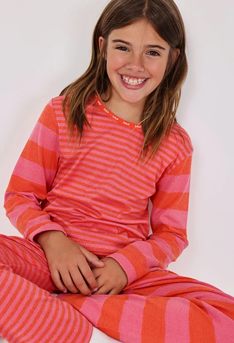Pijama menina riscas rosa vermelho