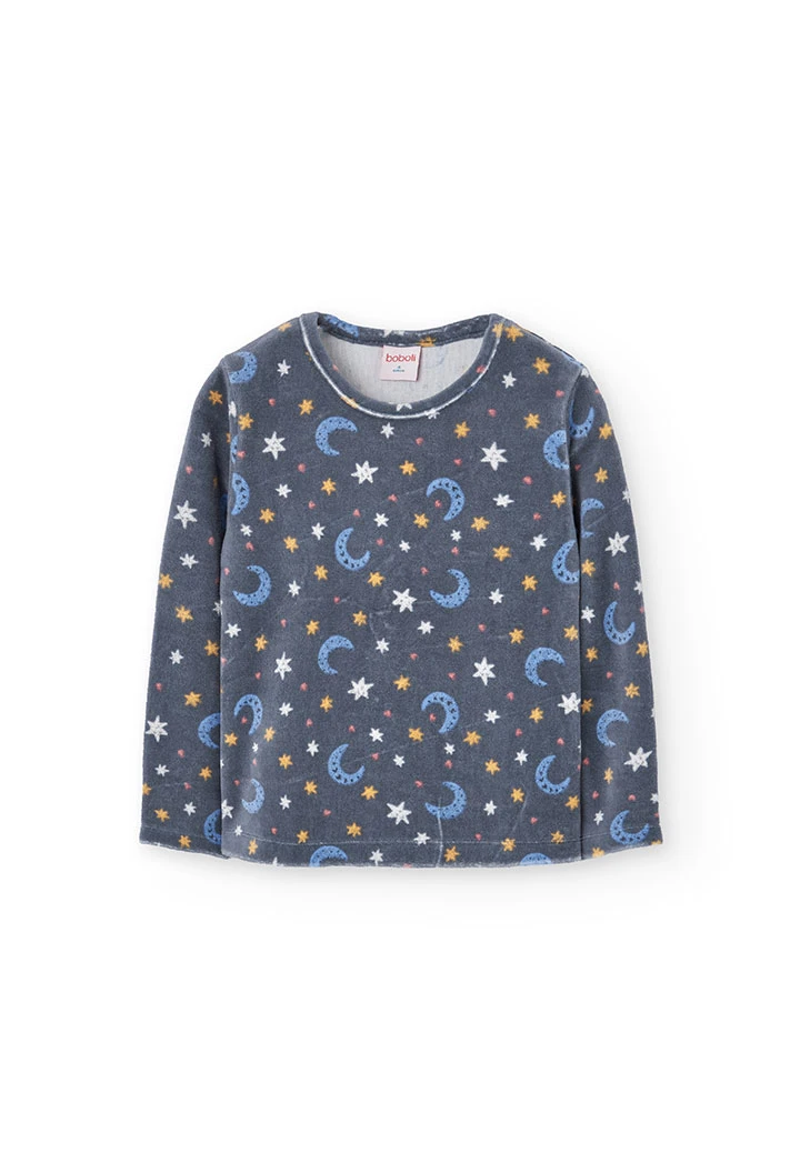 Pijama menina veludo estrelas luas