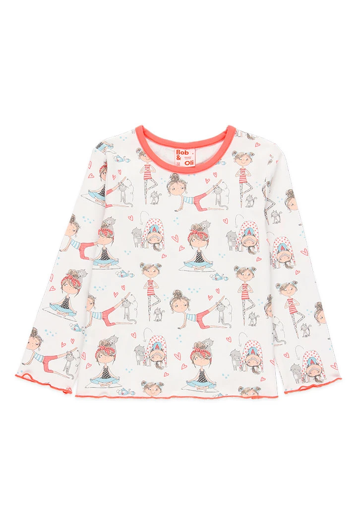 Pijama de malha para menina com estampado vermelho