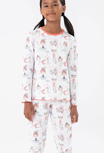 Pijama de punto de niña estampado en rojo