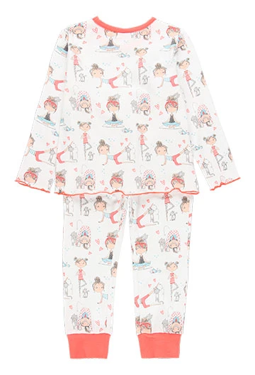 Pijama de malha para menina com estampado vermelho