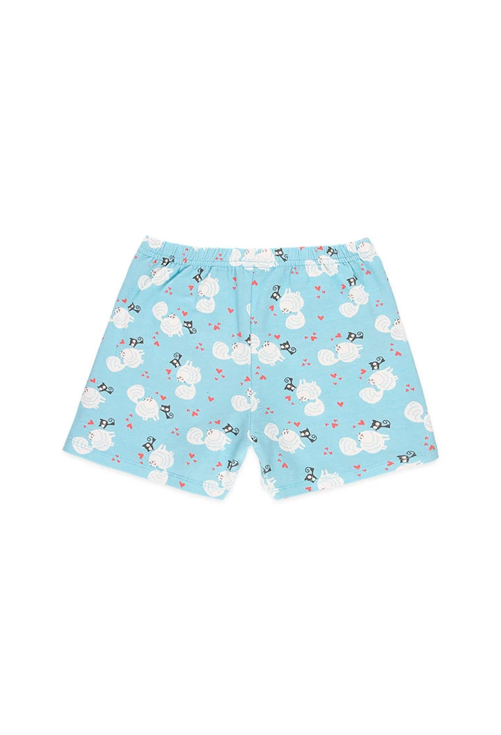 Pijama court pour fille en estampada de couleur bleu clair