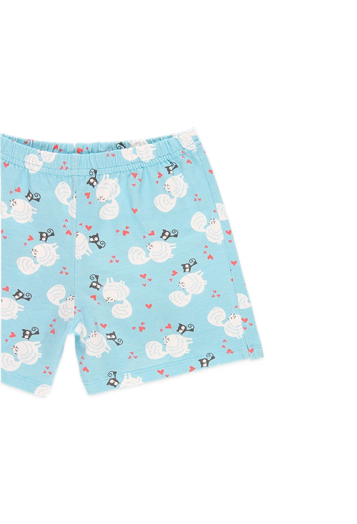Knitted pyjama shorts for girls printed in sky blue
