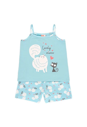 Pijama kurz für mädchen estampiert und de color blau