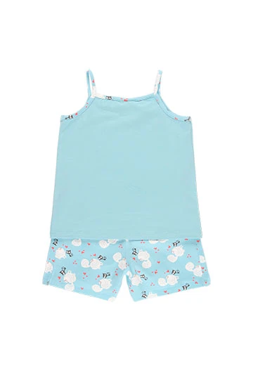 Pijama de punto corto de niña en azul celeste