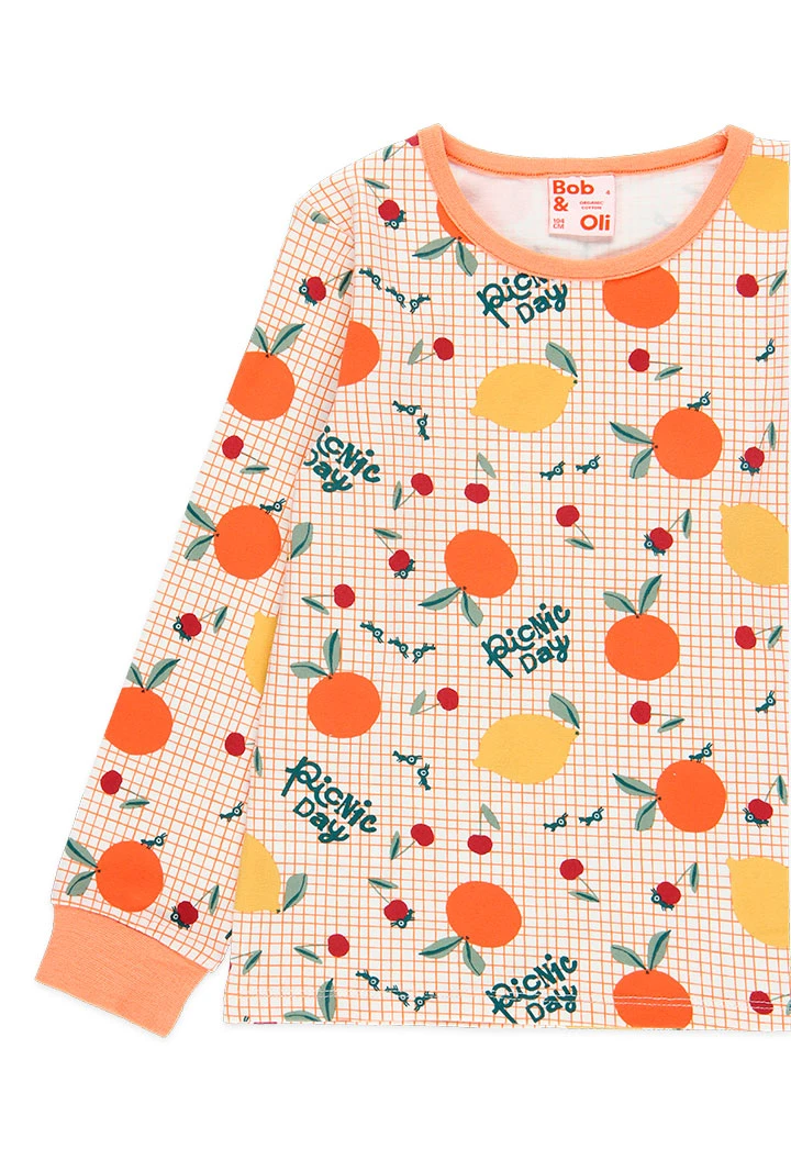 Pijama de punto de niña estampado en naranja