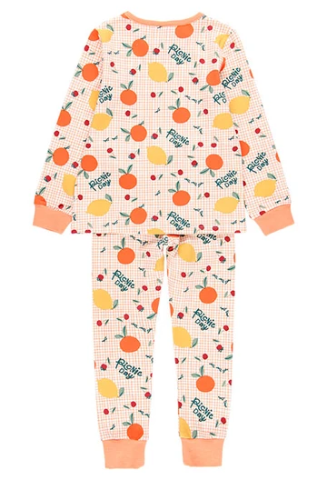 Pijama de malha de menina estampado em laranja