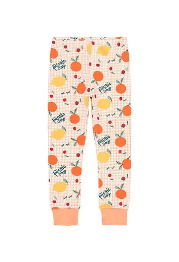 Pijama de malha de menina estampado em laranja