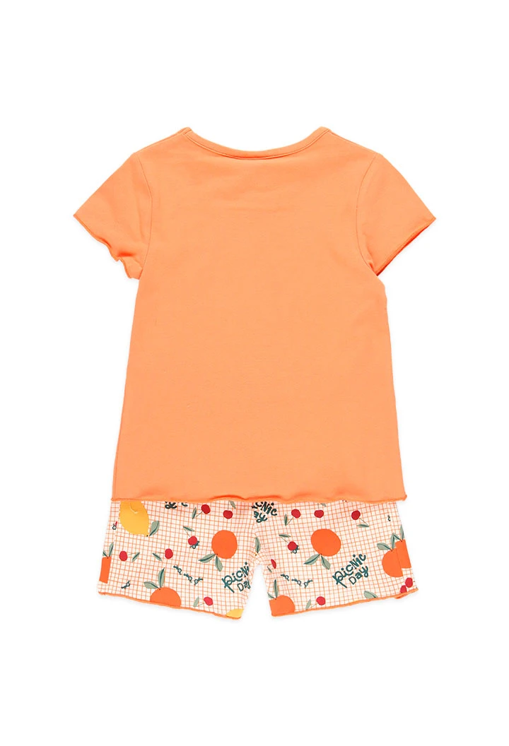 Pijama court pour fille en estampé de couleur orange