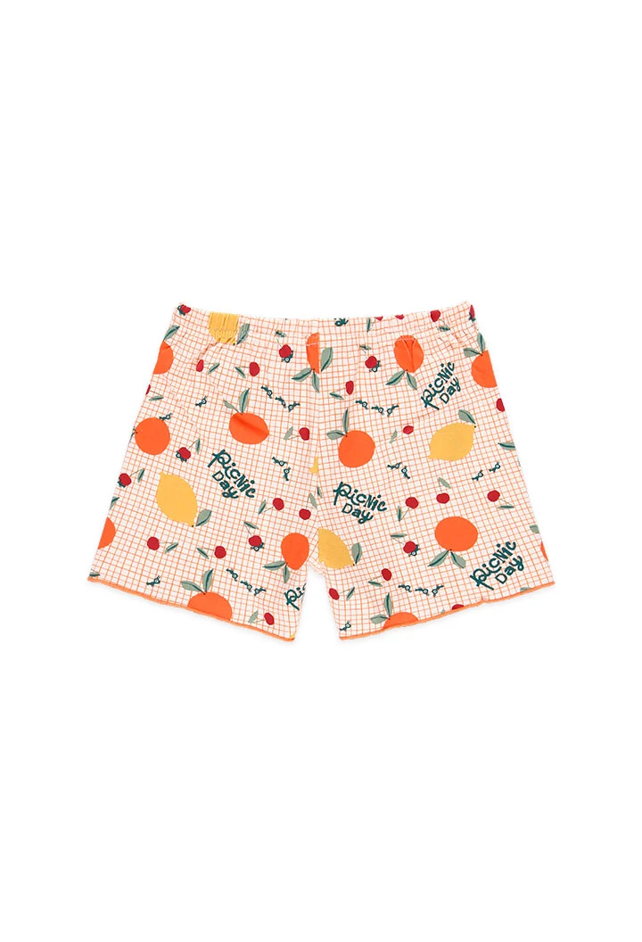 Pijama court pour fille en estampé de couleur orange