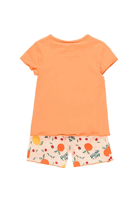 Pijama court pour fille en estampé de couleur orange