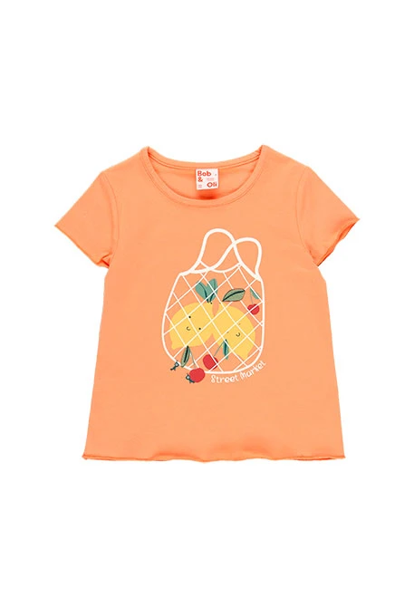 Pijama de malha curto para menina, cor de laranja