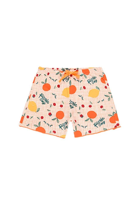 Pijama de malha curto para menina, cor de laranja