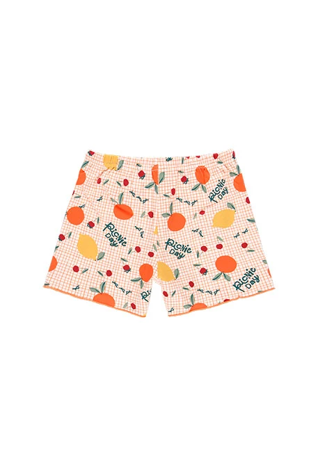 Pijama de malha curto para menina, cor de laranja